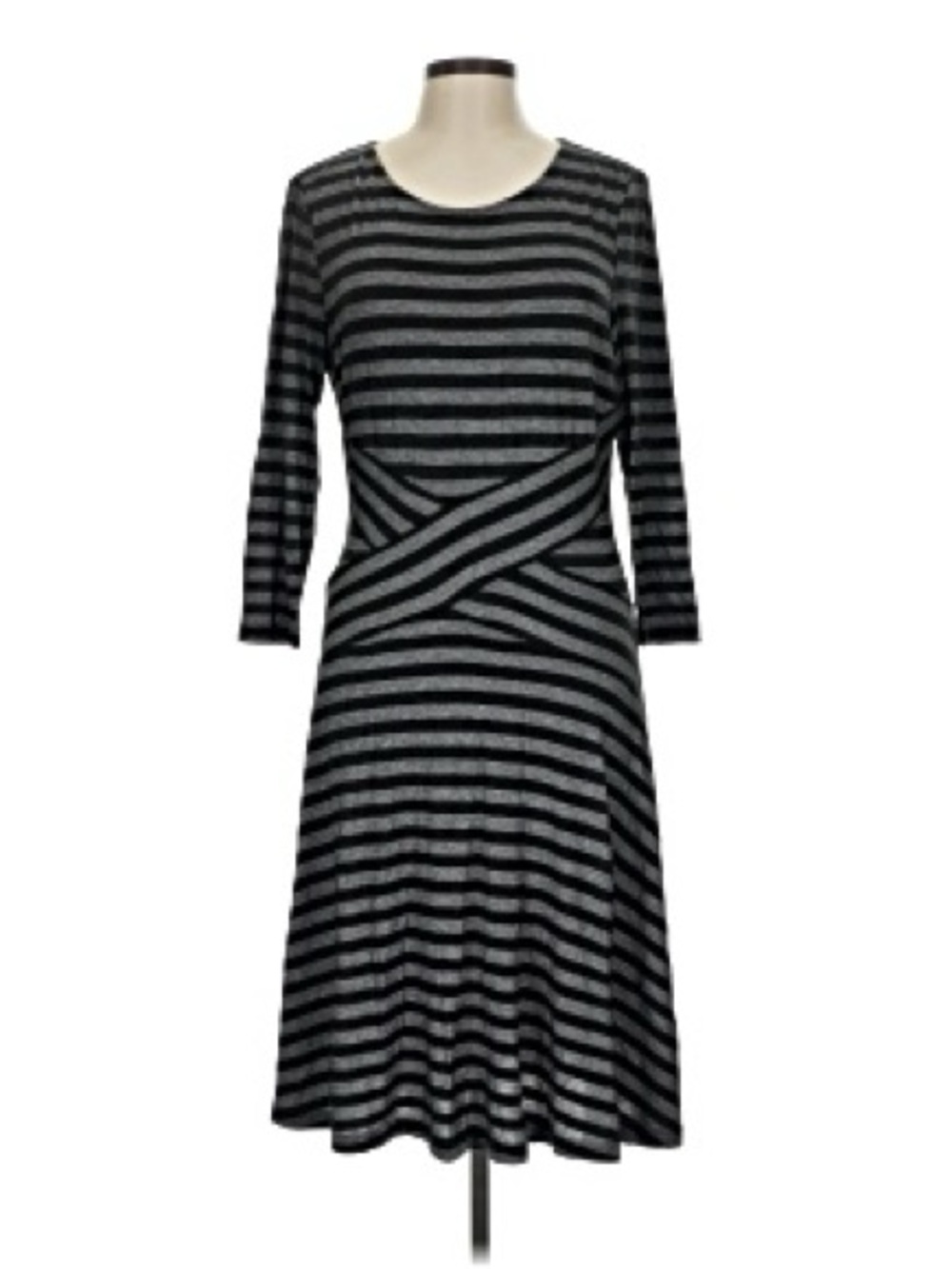 Beige by ECI Women’s Black and Gray Striped A-Line Dress (#6)
